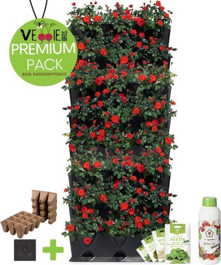Minigarden Vertical Kitchen Garden verticale tuin verticaal tuinieren PREMIUM PACK met verankeringclips irrigatie microdripbuizen vloeibare voedingsstof inclusief 4 saladezaden & 24 zaaipotjes ZWART