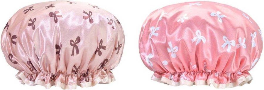 MINIIYOU 2 Stuks Douchemuts Dames Douchecap Roze Strikjes Motief Waterproof