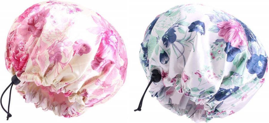 MINIIYOU 2 Stuks Douchemuts Dames Extra Groot Douche cap Roze Paarse Bloemen Waterproof