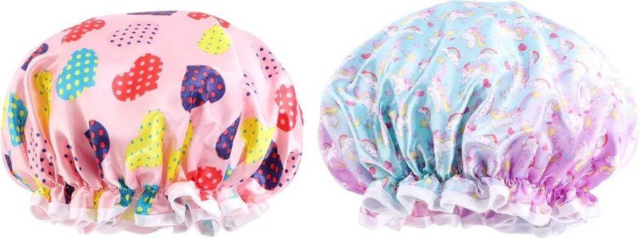 MINIIYOU 2 Stuks Douchemuts Kind Meisje Unicorn Hartjes Waterproof waterdicht (1-8 jaar)