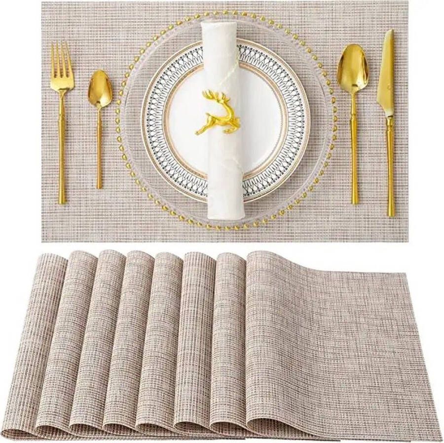 MINIIYOU 8 Stuks Geweven Placemats Rechthoek 45x30 cm Beige