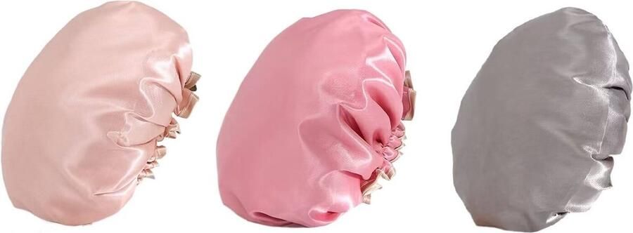 MINIIYOU 3 Stuks Douchemuts Dames Douche cap Effen Roze Grijs Waterproof waterdicht