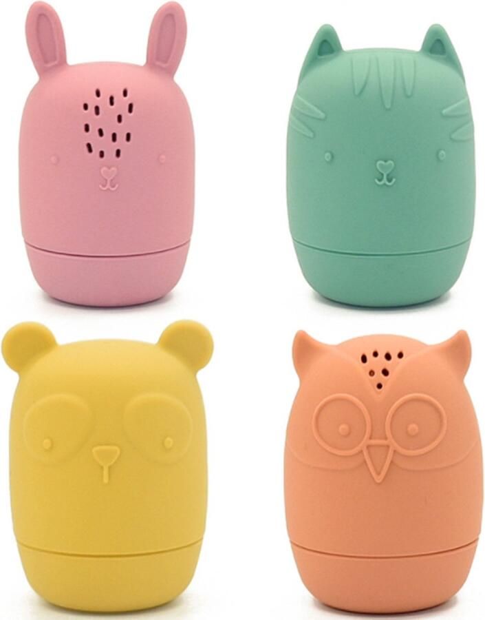 MINIIYOU 4 Stuks Siliconen Baby Badspeelgoed Waterspeelgoed BPA vrij Konijn Tijger Uil Panda