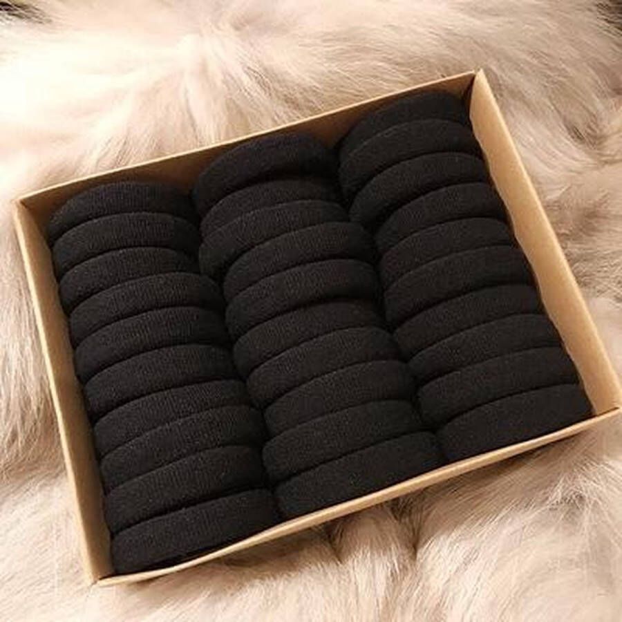 MINIIYOU Set 30 stuks meisjes dames haar elastiekjes zwart elastisch goede kwaliteit elastieken zonder metaal 4 cm diameter rekbaar zonder doosje geleverd