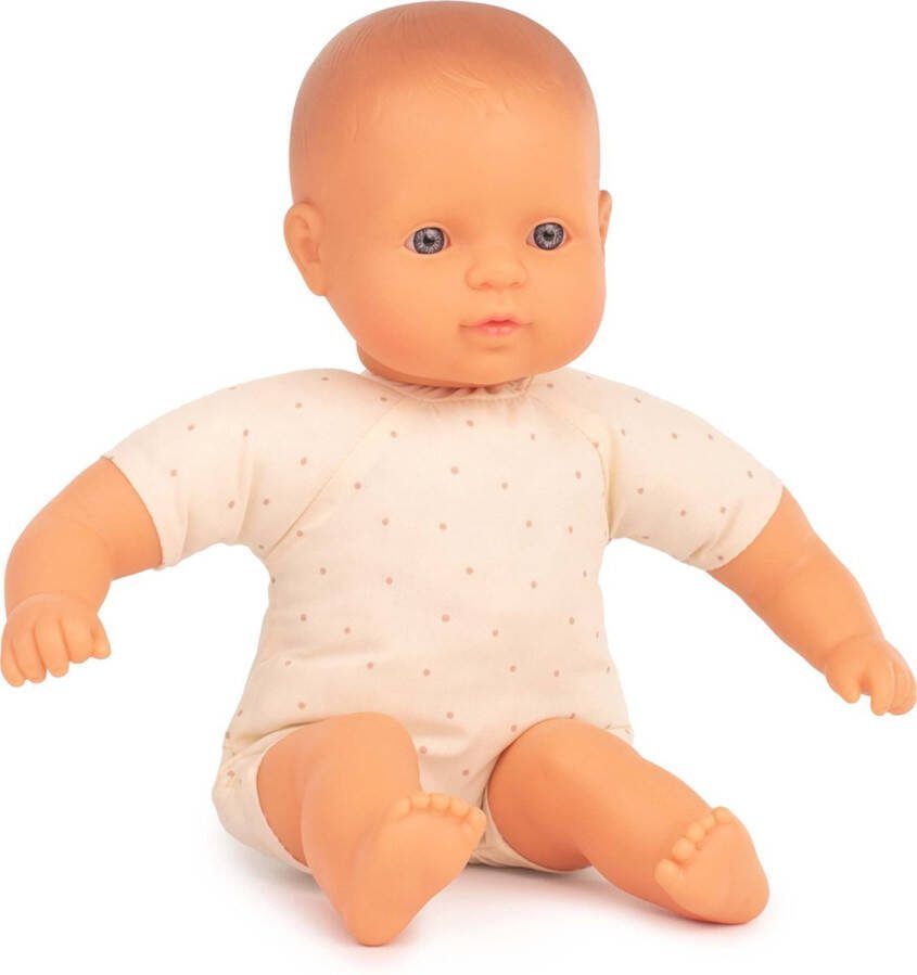 Miniland ML Poppen: BABYPOP EUROPEES met STOFFEN LIJFJE 32cm met vanillegeur waterdicht in vinyl. Made in Spain 10m+