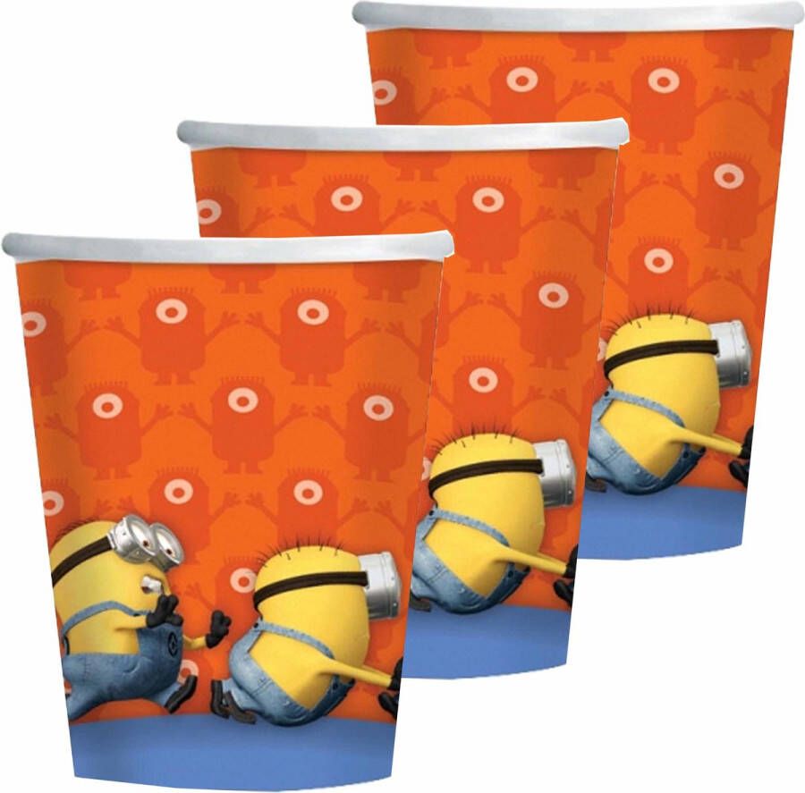 Minions 24x bekertjes oranje karton 266 ml Kinderfeest Themafeestje Papieren bekers