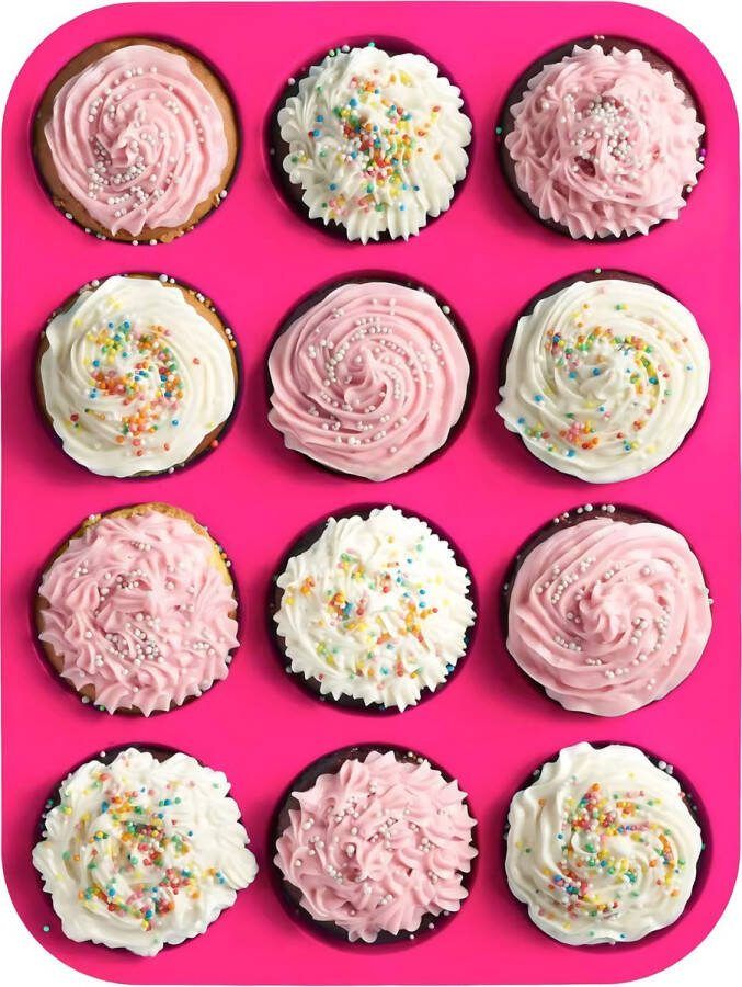 Minismus Siliconen Cupcake Vormpjes Bakvorm Koken & Bakken BPA Vrij Non-Stick Geschikt voor de Oven 12 Stuks Roze