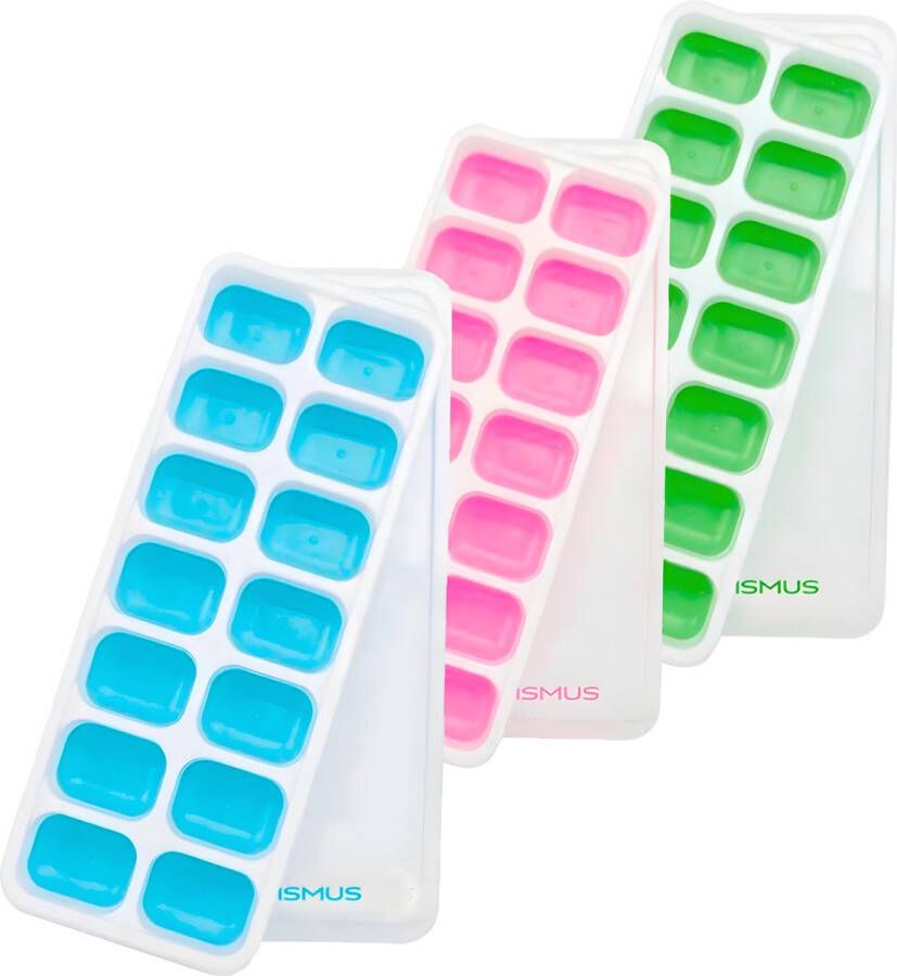 Minismus Siliconen IJsblokjesvorm met deksel 3 Stuks BPA Vrij Herbruikbaar IJsblokjes zijn makkelijk uit te drukken