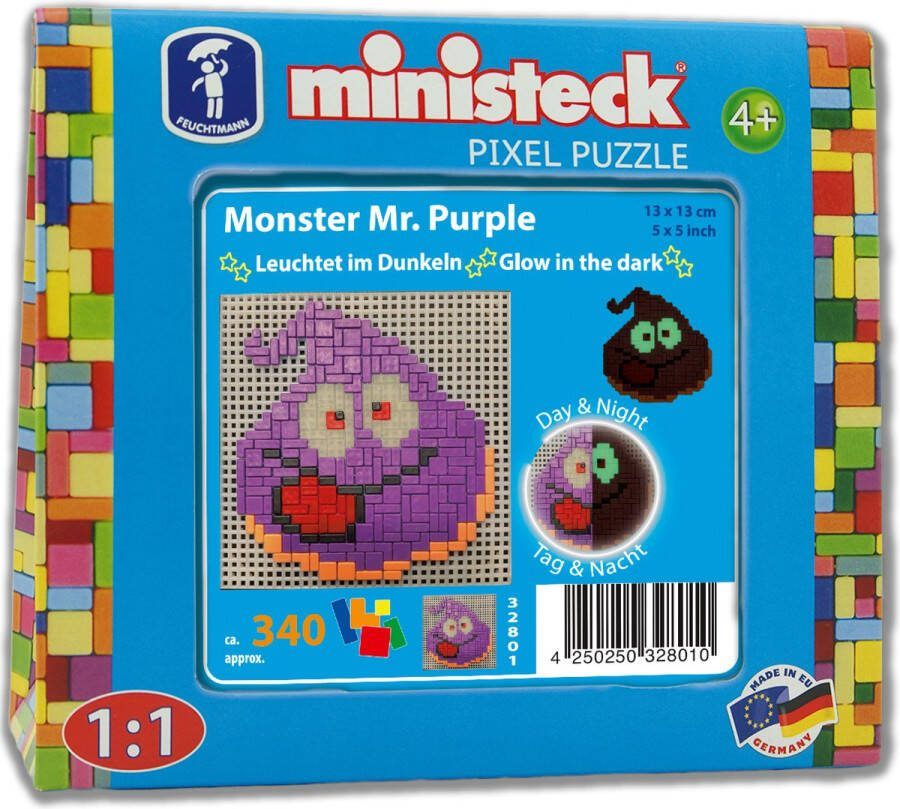 Ministeck Pixel Puzzel Glow in the Dark Glowmonster Mr. Purple Reisverpakking 340-delig