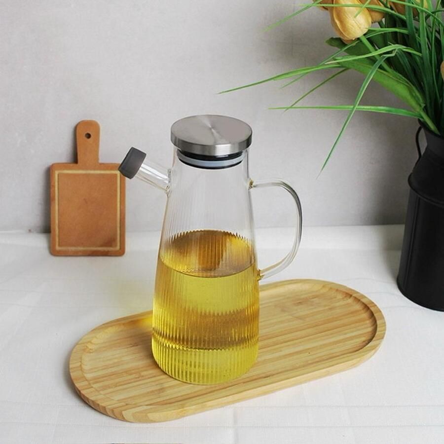 Mirac Ripple glazen oliefles met metalen deksel