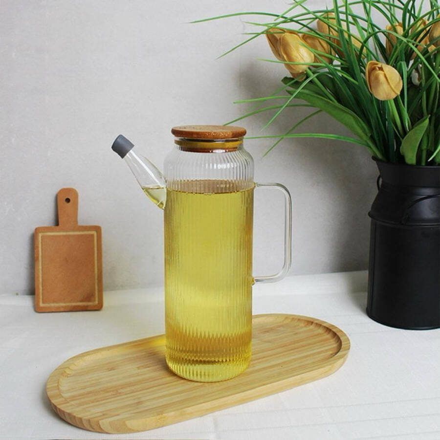 Mirac Ripple glazen oliefles met bamboe deksel