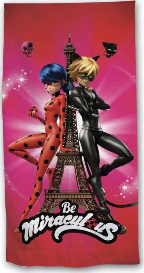 Miraculous Ladybug Be en Cat Noir Parijs Eiffel Toren Strandlaken 140 x 70 cm Badhanddoek