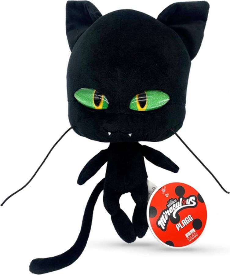 Miraculous Ladybug Plagg Pluche Knuffel 25 cm {Bekend van de film Miraculous: Ladybug & Cat Noir Tikki Plagg Nooroo Barkk Fluff Mullo Speelgoed Knuffeldier Knuffelpop voor kinderen jongens meisjes}