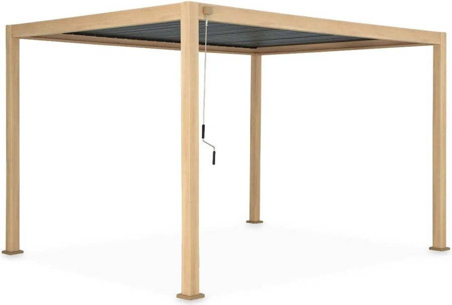 Mirador NOVUM DELUXE Overkapping 300 x 400 cm Woodlook Weerbestendig en Luxe uitstraling Vrijstaande Aluminium Terrasoverkapping Perfect te gebruiken als Tuinprieel Carport Veranda Pergola