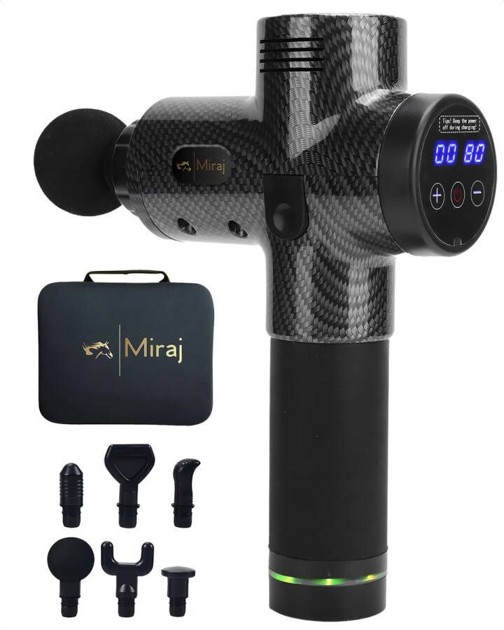 Miraj Massage Gun Massage Pistool Massage Gun Professioneel Massage Apparaat Met Luxe Koffer Sport & Relax Draadloos Carbon Zwart