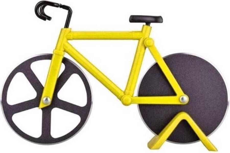 Miro Ecommerce Pizzasnijder Fiets – fiets – Pizzames – Pizza roller – RVS – Pizzaschaar Geel