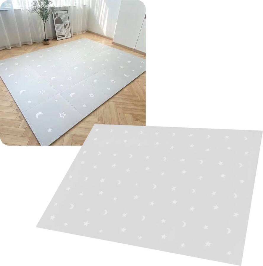MIRO. MIRO Speelmat Baby Kinderen Kruipmat Puzzelmat Speelkleed Sterretje & Maan XL Extra Dik Foam 180 x 180 CM 9 Tegels Grijs