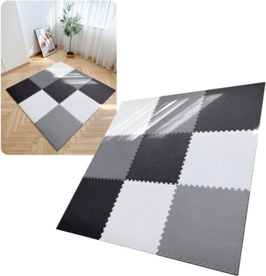MIRO. MIRO Speelmat Baby Kinderen Kruipmat Puzzelmat Speelkleed XL Extra Dik Foam 180 x 180 CM 9 Tegels Zwart