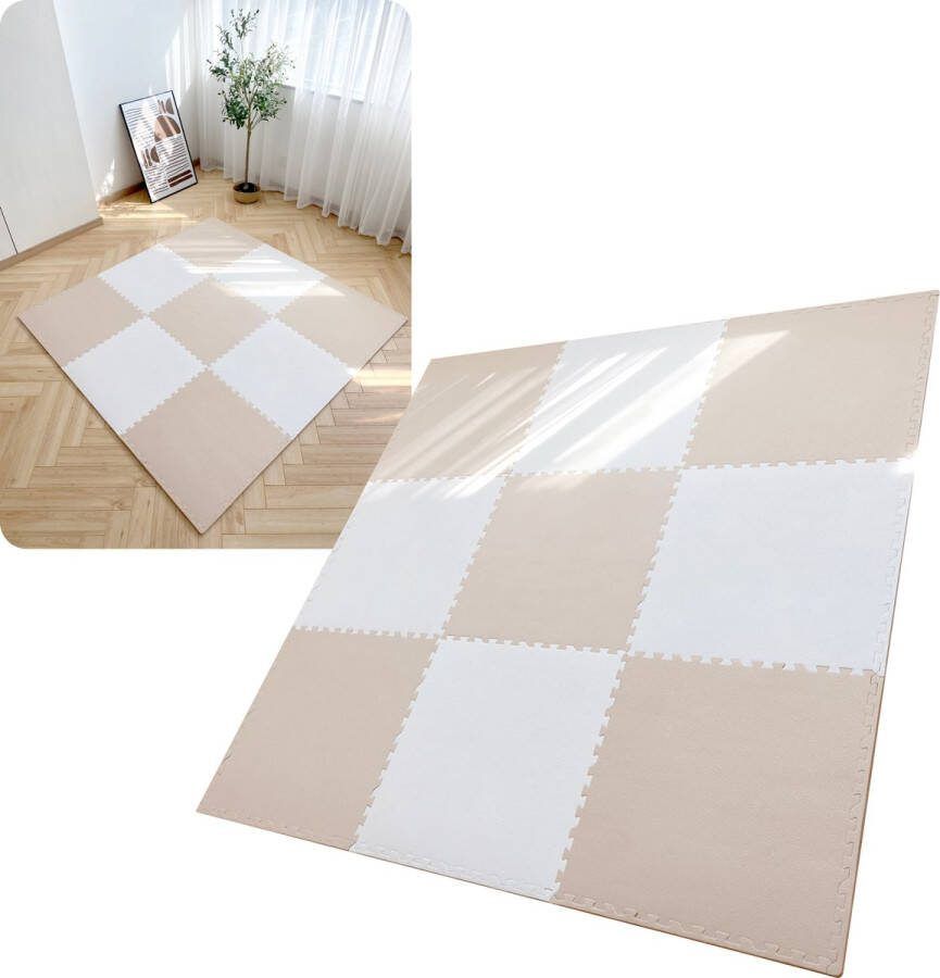 MIRO. MIRO Speelmat Baby Kinderen Kruipmat Puzzelmat Speelkleed XL Extra Dik Foam 180 x 180 CM 9 Tegels Beige