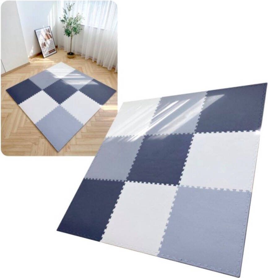 MIRO. MIRO Speelmat Baby Kinderen Kruipmat Puzzelmat Speelkleed XL Extra Dik Foam 180 x 180 CM 9 Tegels Blauw