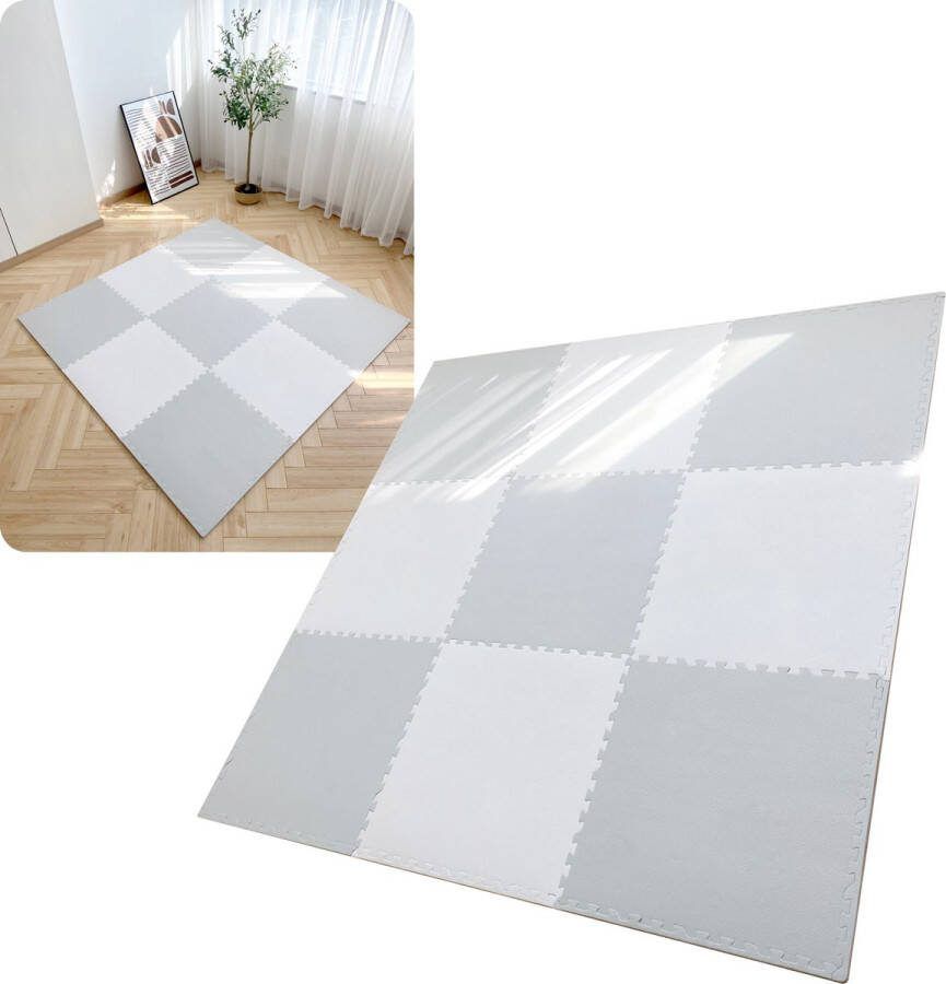 MIRO. MIRO Speelmat Baby Kinderen Kruipmat Puzzelmat Speelkleed XL Extra Dik Foam 180 x 180 CM 9 Tegels Grijs Wit