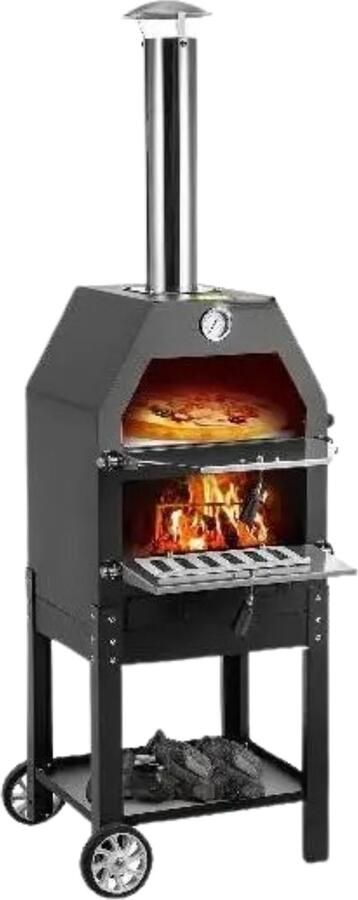 MiShar Luxe BBQ Pizza Oven 2-in-1 Houtoven Pizzasteen Houtskool BBQ 45.8 x 46.4 x 141.8 cm Buitenkeuken Buiten Grill