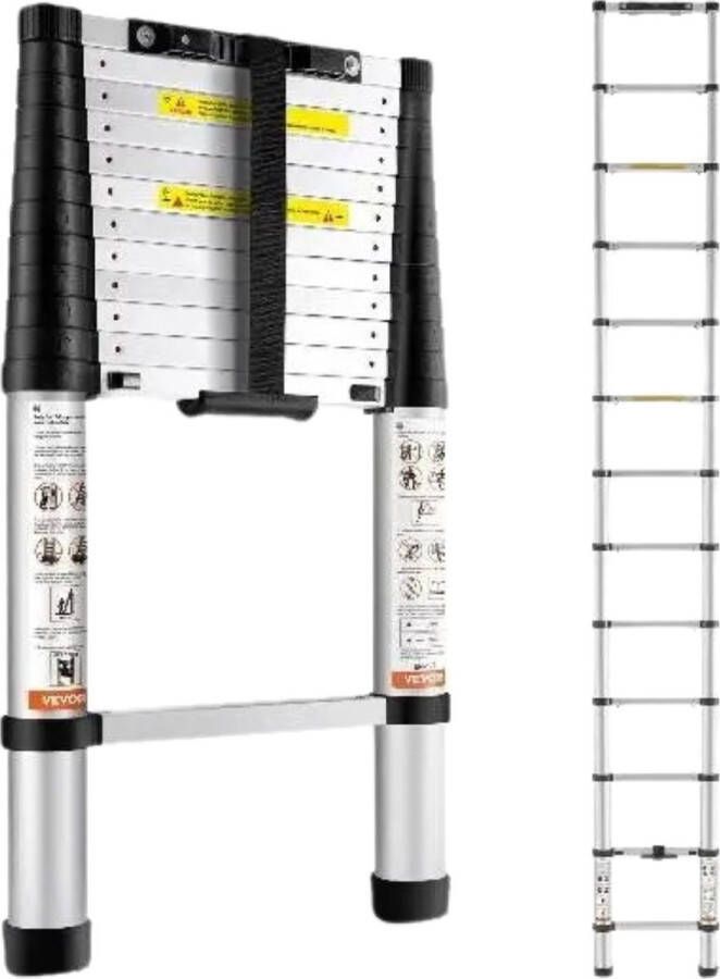 MiShar Telescopische Ladder Trapladder Vouwladder 3.8 Meter Max Lengte Draagkracht 170 Kg Compact Telescoopladder aluminium