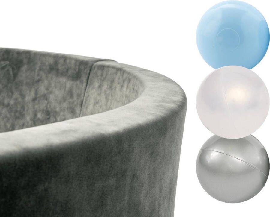 Misioo Ballenbak Rond 90x30 | Velvet Grey | incl. 150 ballen | Pearl Silver Light Blue
