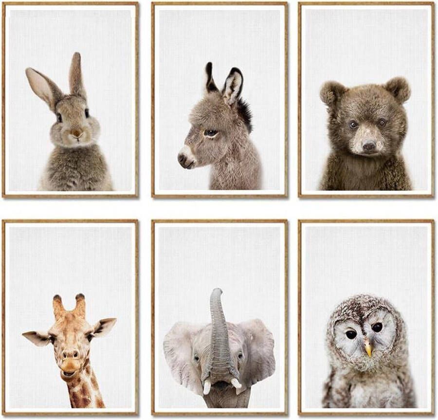 Misk Products Baby Dieren Prints | Kinderkamer Decoratie | Kleine Dieren Foto's | Posters | 6 Stuks | A4 Formaat | Babykamer | Kinderposters | Wanddecoratie | Kinderkamer Decoratie Jongens | Kinderkamer Decoratie Meisjes