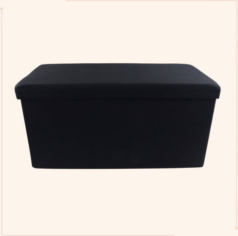 MISOU Poef Opbergbank Opbergpoef Opvouwbaar met Opbergruimte 2in1 Tafel Opbergbox Zwart 38x38x76cm Katoen