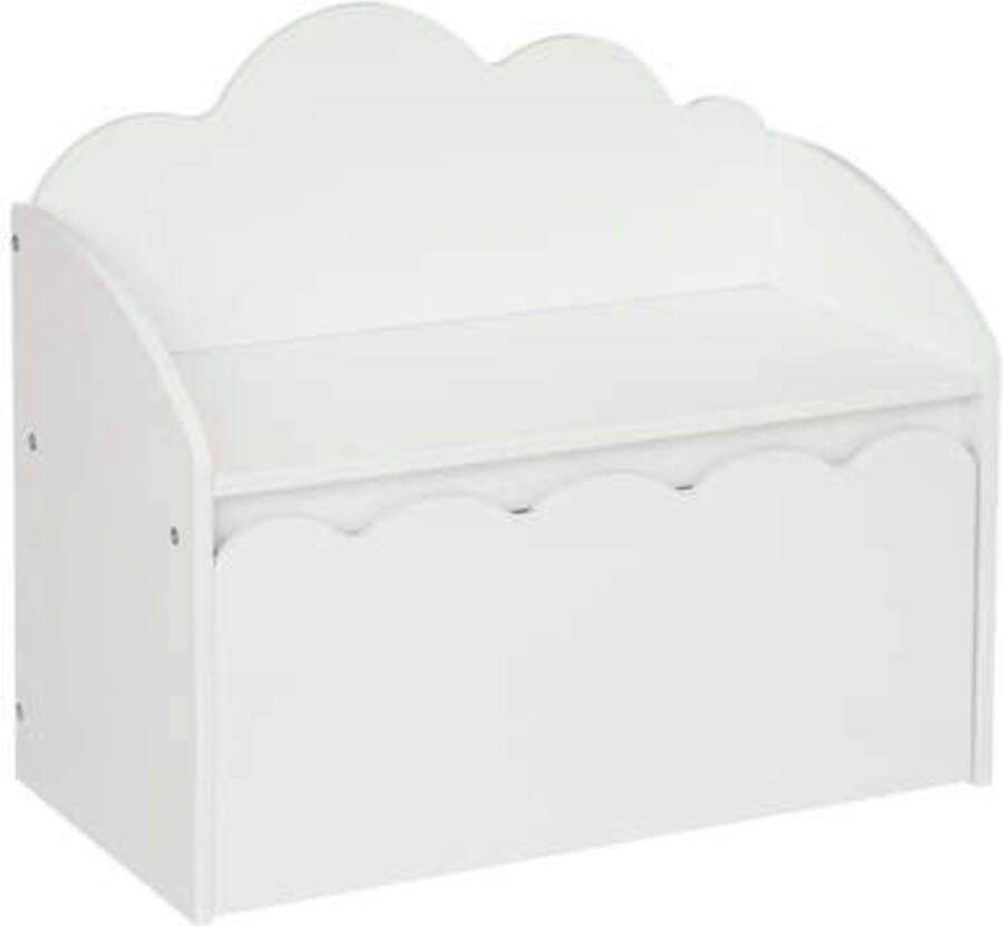 MISOU Speelgoedkist Opbergbox met Bank Wit Hout Opbergbank Kinderbank Wolk