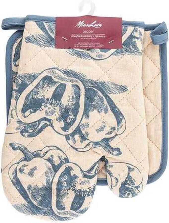 MissLucy Miss Lucy Pepper set van 2 ovenwanten Ovenhandschoenen Pan lap Keuken textiel Keukenhandschoen Zalm Blauw