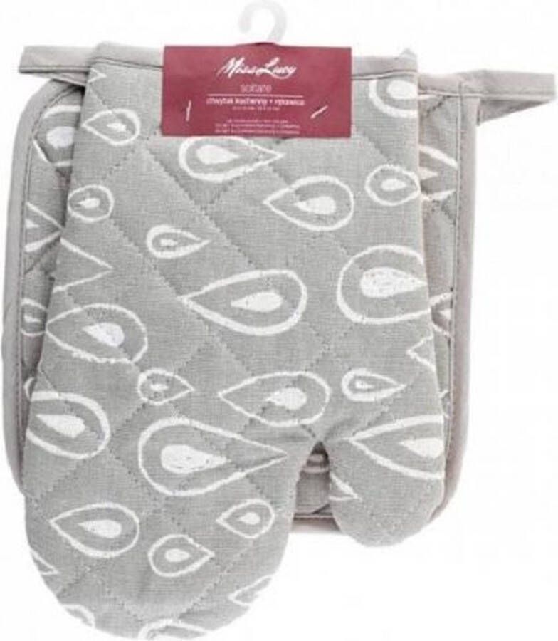 MissLucy Miss Lucy Soltare set van 2 ovenwanten Ovenhandschoenen Pan lap Keuken textiel Keukenhandschoen Grijs Zalm