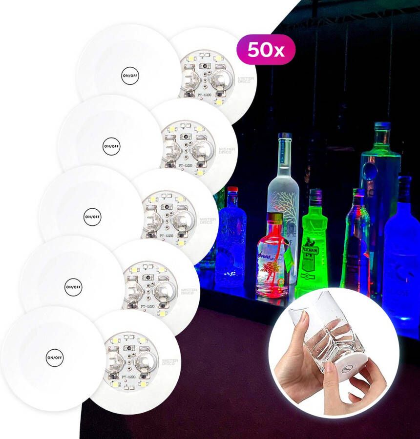 Mister Disco Flesverlichting LED Onderzetter Set van 50 Stuks 3M Sticker