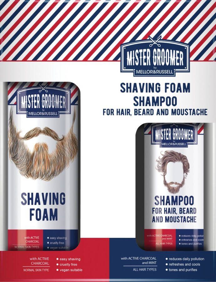 Mister Groomer Mellor & Russell Heren Giftset Mannencadeau Scheerschuim en Shampoo voor Haar en Baard 450ml