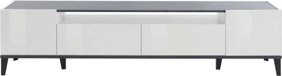 Mister interior SUNRISE TV meubel 200 cm Stijlvol Wit Hoogglans en Leisteen Design Hoogwaardige Kwaliteit