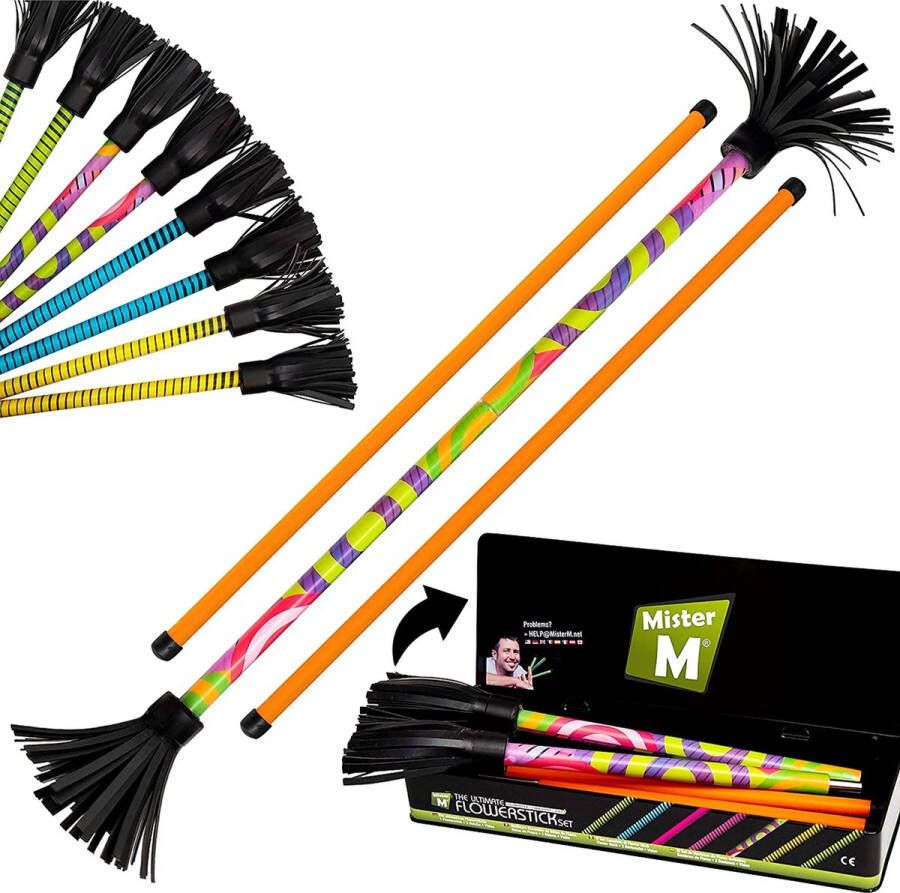 MisterM Mister M Flowerstick Set: ultieme jongleer- en stokkenkit opvouwbaar online video en geschenkdoos. (Multi + Doeken)