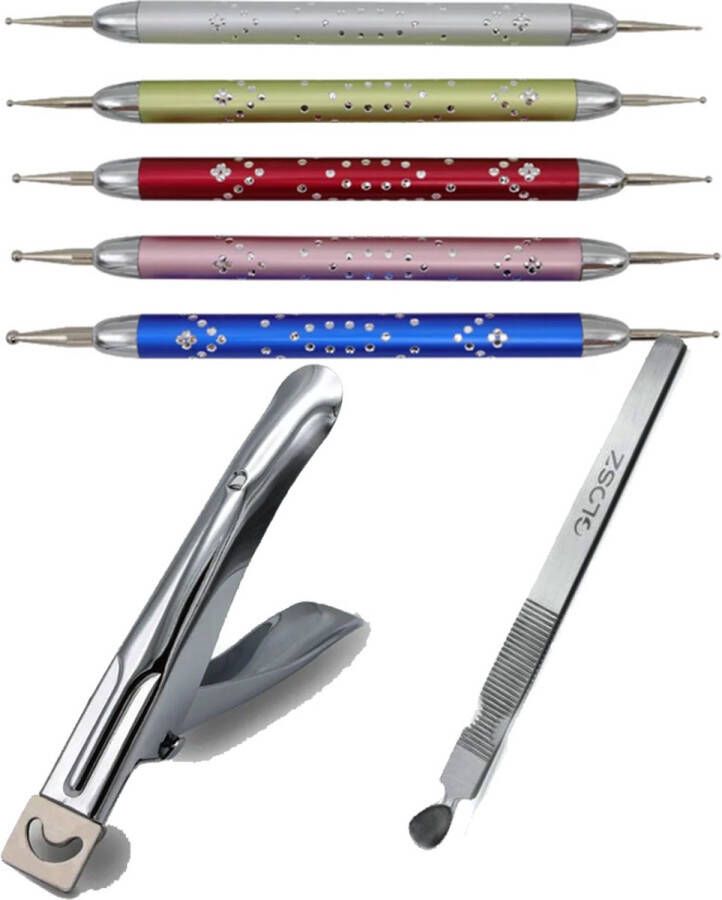 Mistero milano Professionele Nagel behandeling nail art set van Mistery Milano- : Een Cuticle Pusher & remover- een nagel tip knipper en een set dotting tools (5st)