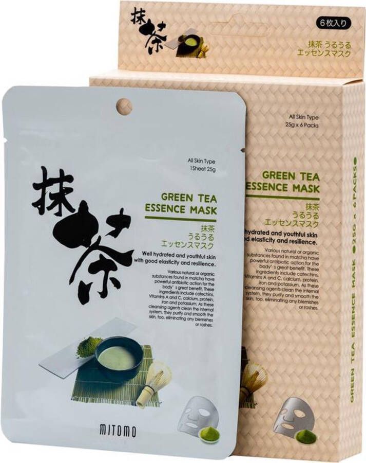 Mitomo Green Tea Gezichtsmasker Verzorging Face Mask Beauty Face Mask Japans Gezichtsverzorging Dames Japanse Gezichtsmaskers Rituals Skincare Sheet Mask 4 Stuk