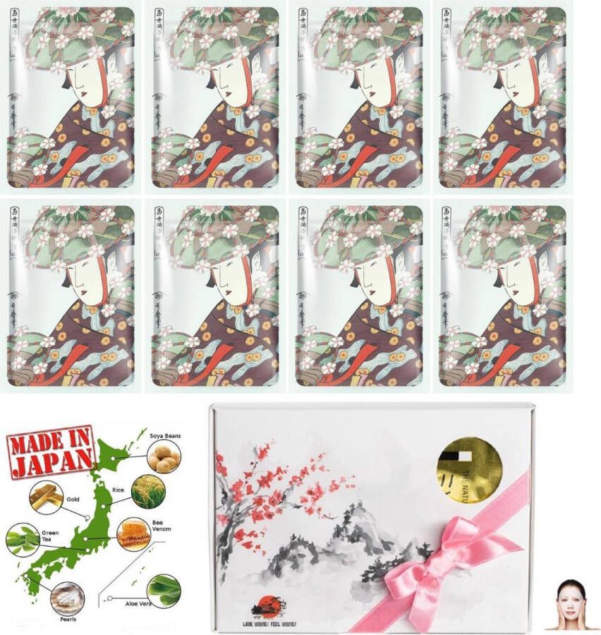 Mitomo Japan Aloe Vera & Cherry Blossom Beauty Face Mask Giftbox Japanse Skincare Gezichtsmaskers met Geschenkdoos Masker Geschenkset voor Vrouwen 8-Pack