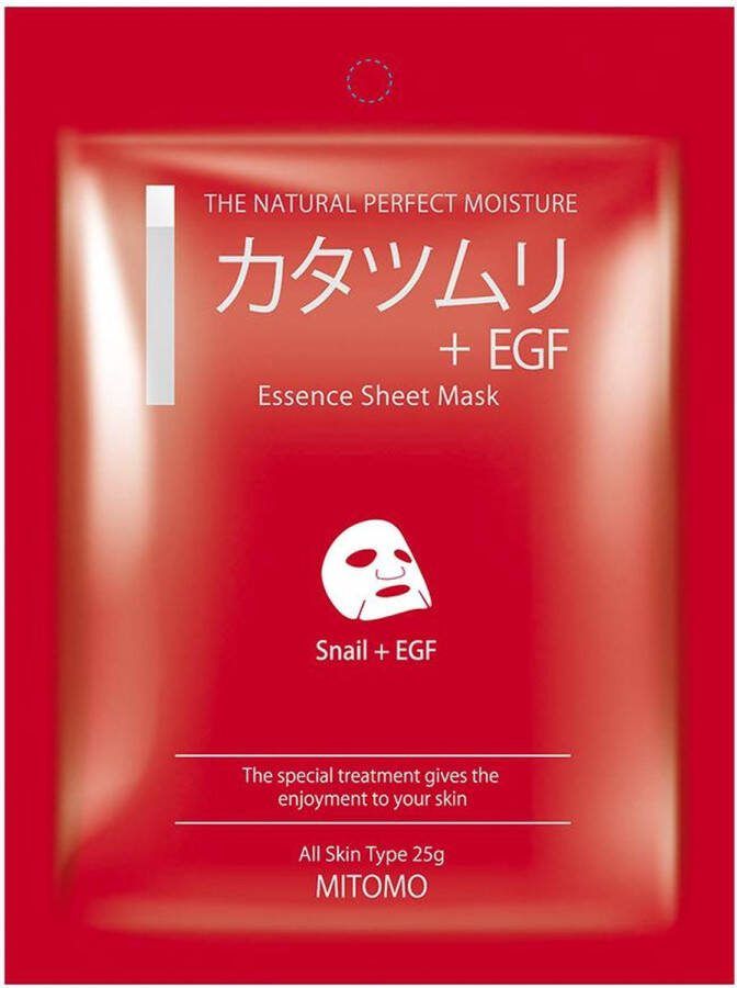 Mitomo Japan Mitomo Snail & Egf Tissue Masker 1 x 25g Gezichtsmasker Sheet Masker Gezichtsverzorging Dames