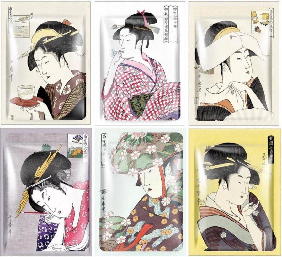 Mitomo Japan Skincare 6 Gezichtsmaskers uit de UTAMARO collection Gezichtsverzorging – Giftset vrouw