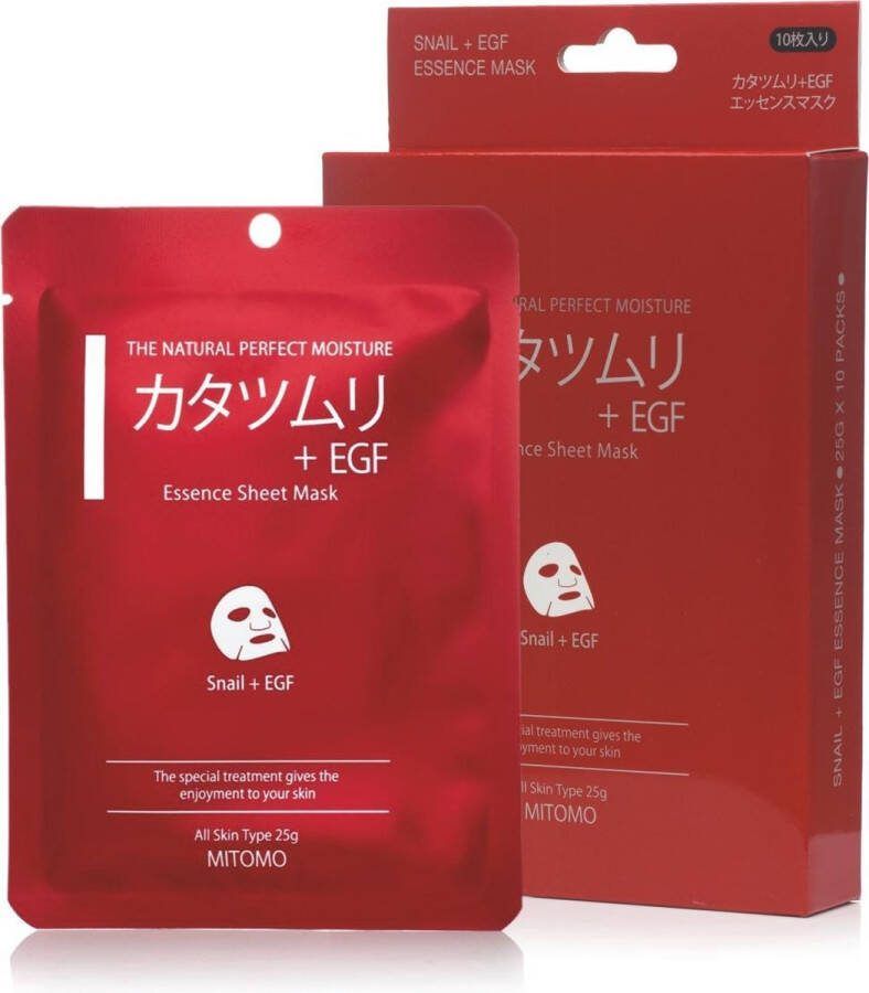 Mitomo Snail + Egf Face Mask Slakkengel Gezichtsmasker Verzorgende Masker 10 x 25g