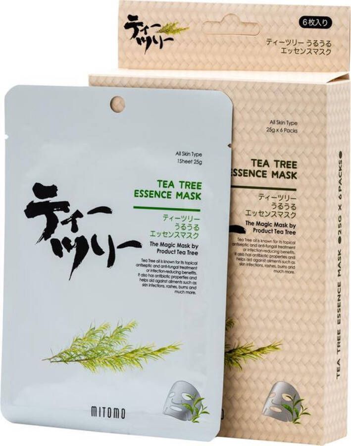 Mitomo Tea Tree Olie Gezichtsmasker Gezichtsmaskers Verzorging Face Mask Beauty Face Mask Japans Gezichtsverzorging Dames Japanese Rituals Skincare Sheet Mask 6 Stuks