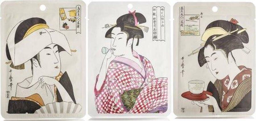Mitomo Ukiyoe San Tissue Masker Gezichtsmasker 3 Stuks Face Mask Hyaluronzuur Q10 Collageen