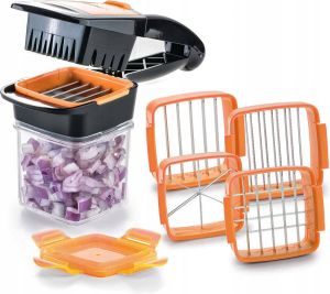 Mivida Groentesnijder Oranje 4 Opzetstukken Compact Slicer Dicer Groentehakker Groenten Hakken Nicer Slicer Groente Snijden Allessnijder Keukensnijder Uiensnijder Mandoline Fruitsnijder