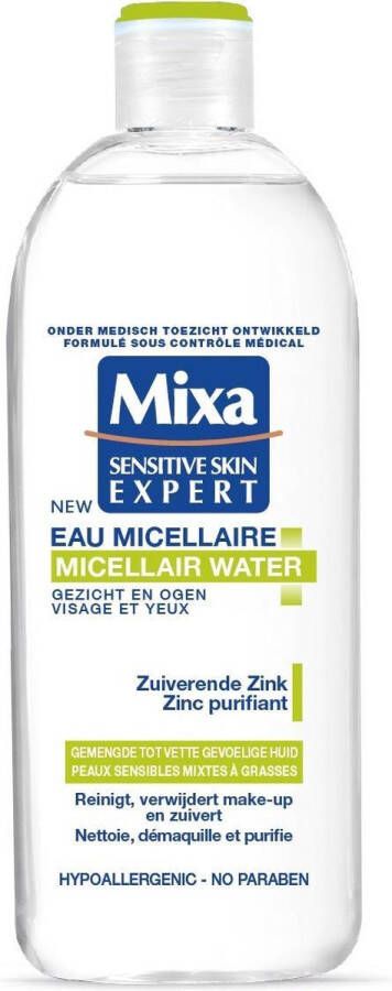 Mixa Micellair Water Gezicht en Ogen Zuiverende Zink Gemengde tot Vette Gevoelige Huid 400 ml Micel