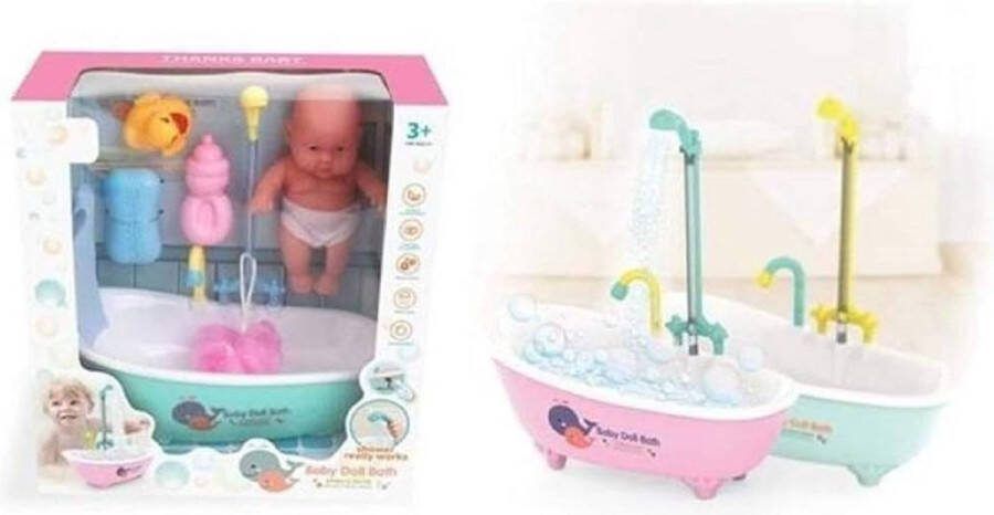 MJN Babypop met bad Inclusief accessoires met functionele douche