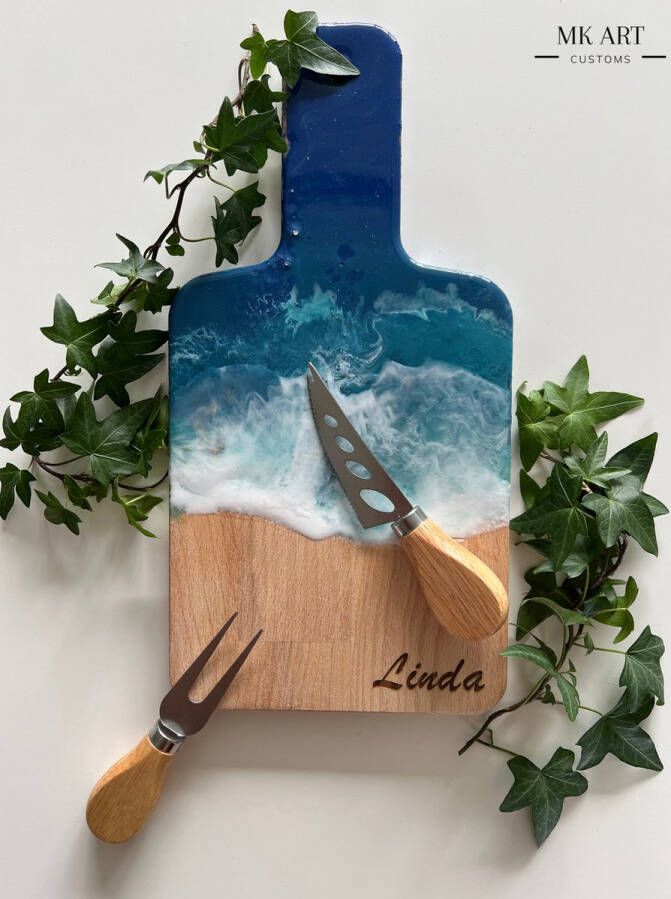 MK Art Customs Gepersonaliseerde Epoxy Borrelplank Lissabon Bundel Small Handgemaakt met Gravering Uniek Geschenk