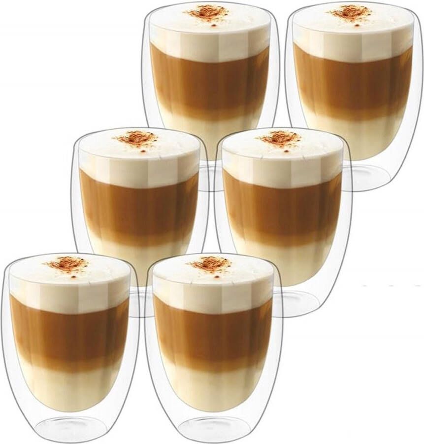 Merkloos Latte macchiato glazen dubbelwandige glazen cappuccinoglazen thermoglazen espressokopjes glas set van 6 (350 ml)